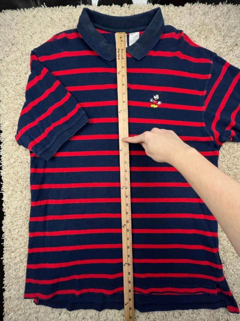 VTG Disney Store Mickey Mouse Men's Polo Shirt Striped Embroidered Emblem 2XL - Picture 3 of 8